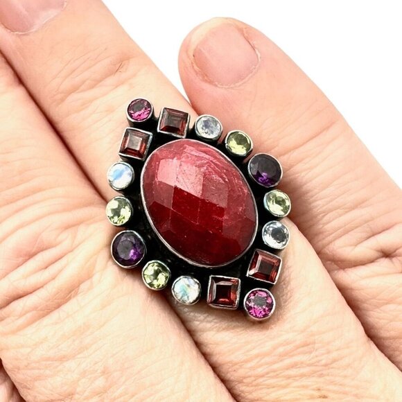 Nicky Butler Womens Ring Sterling Silver Ruby Multi Gemstone Ring Size 10 - Picture 1 of 6